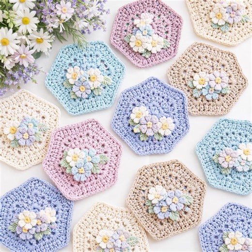 Crochet Petals Coaster Pattern, Floral Hexagon Mug Rug PDF, Beginner Flower Motif (digital Download) - Etsy