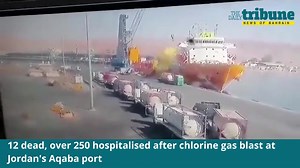 A chlorine gas explosion killed 12 people and injured more than 250 on Monday, authorities said, when a tank that fell from a crane released a poisonous yellow cloud at Jordan’s Aqaba port. Footage on state-owned Al-Mamlaka TV showed the large cylinder, said to have been carrying about 30 tonnes of gas, plunging from a crane on a moored vessel and violently releasing the chlorine gas cloud. The force of the blast sent a truck rolling down the dock, while port workers ran for their lives. Full re