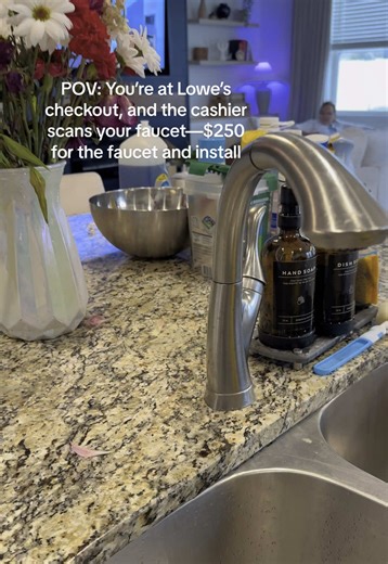 POV: You’re at Lowe’s checkout, and the cashier scans your faucet—$250 for the faucet and installation. Good thing you have a handy husband and father-in-law who can DIY the install! Ended up paying just $80 for the faucet and saved money 🤑🤑🤑#GoodQualityOnABudge #SavingMoney #homeimprovement
