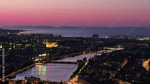 Aerial Denmark Copenhagen June 2018 Night 90mm Zoom 4K Inspire 2 Prores Aerial video of downtown Copenhagen in Denmark at night with a zoom lens. Stock Video