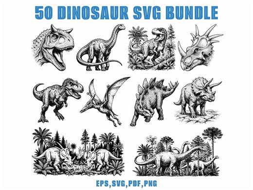 Vintage Dinosaur SVG Bundle, 50 Detailed Prehistoric Animal Clipart, Engraved T-rex Spinosaurus Vector, Retro Dino Shirt Cut Files PNG EPS - Etsy UK