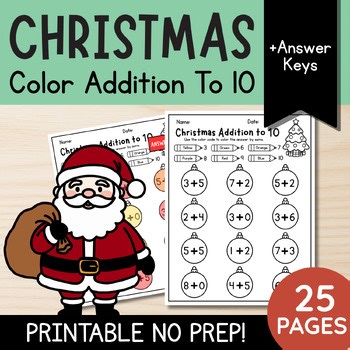 Christmas Color Addition To 10 | Kindergarten and First Grade