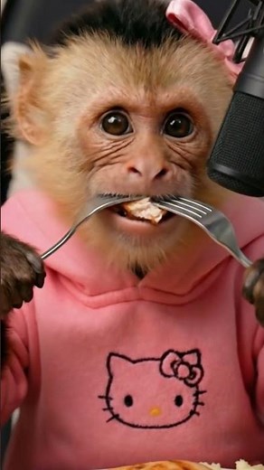 Monkey eating grilled meat and mashed potatoes 🍗 Satisfying ASMR (Happy Monkey)