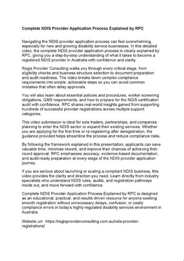 NDIS Registration word video 28 11 2025