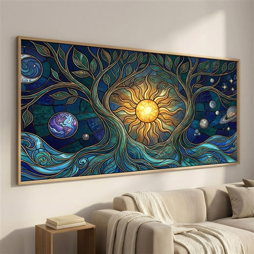Celestial Tree of Life Canvas, Cosmic Tree Art, Mystical Wall Decor, Wide Framed Canvas for Living Room - Etsy
