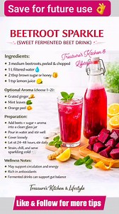 🍷✨ Have you ever tried a sweet fermented beet drink? This is called Beetroot Sparkle — a naturally refreshing wellness drink made with beets, lemon, and a gentle 24–48 hour fermentation 🫧 It’s vibrant, fizzy, and such a beautiful way to add something new to your healthy routine 💚 💬 Would you try this? Comment “BEET” below 👇 Follow Treasure’s Kitchen & Lifestyle for more natural drink ideas! #BeetrootDrink #FermentedFoods #GutHealthSupport #NaturalWellness #HealthyDrinks #WellnessRoutine #Ho