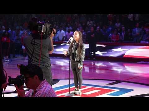 11 year old Asia Monet singing the National Anthem - Staples Center, LA Clippers