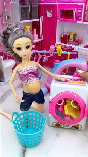 Satisfying With Unboxing Barbie Automatic Washing Machine Toys, ASMR Video #shorts