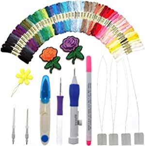 Magic Embroidery Pen Punch Needle Full Set,Punch Needle Set Magic Embroidery Pen with 50 Colors Threads&Embroidery Tools, Cross Stitch Tool Kit