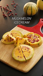 Homemade Musk Melon Ice Cream recipe Ingredients: 1 ripe musk melon 1 cup milk ¼ cup custard powder (mixed with 3 tbsp milk) 2 tbsp sugar or 2.5 tbsp condensed milk 2 tbsp chopped almonds (badam) 2 tbsp pomegranate seeds Instructions: Prepare the Musk Melon: Slice off the top of the muskmelon and carefully hollow it out. Remove and discard the seeds. Make the Puree: Scoop out the pulp from the muskmelon and blend it into a smooth puree. Set aside. Cook the Custard Base: In a pan, combine milk, t