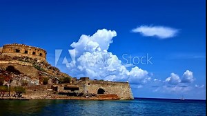 Spinalonga Fortress ancient ruins which were once a leper colony off the coast of Crete, Greece