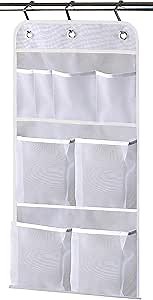 MISSLO Hanging Mesh Pockets Hold 340oz/1000ml Shampoo Shower Organizer with Over the Door Hooks and Shower Curtain Hooks