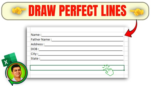 How to Draw a Perfect Line in Excel using Custom Formatting || Excel Tips and Tricks by Ritesh Sir aaj ki video main hum seekehge ki agar aap excel main koi bhi form bana rahe hai jaise ki , admission form, examination form, bill book etc ... to hume bohut baar excel main lines banane ki jaroorat hoti hai to aaj hum seekhge ki aap excel main perfect line kaise bana sakte hai jo automatically adjust ho jayege ki as per coloumn width by using shortcut key. 🔥Our Website (Computer Tips & Tricks in 