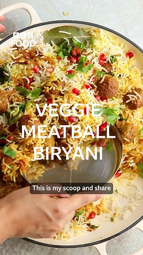 Perfect for batch cooking and sharing, Sanjana Modha's scoop and share veggie meatball biryani is the best you'll ever cook! bbc.co.uk/food/recipes/veggie_meatball_biryani_21364 | BBC Food