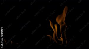 Fire and flame on alpha channel 4K. Realistic burning fire on the ground. Fire visual effect isolated on black color. Great for VFX overlay in Cinematic films using blending modes.