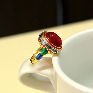 Gilded Enamel Color National Style Flower Light Luxury Stone Ring - Etsy