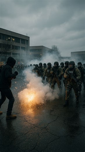 💥 An explosive device is thrown by a line of heavily armed federal agents, erupting in a blast of smoke and sound during a tense standoff in Minneapolis. This moment captures the escalating volatility of protests outside the Bishop Henry Whipple Federal Building. 📍 This confrontation unfolded in #Minneapolis, a city on edge following a massive surge in federal immigration enforcement. The Bishop Henry Whipple Federal Building, which houses the Fort Snelling Immigration Court, has become a prim