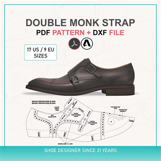 Men's Double Monk Strap Shoe Pattern PDF + DXF | Savoia F5 - Etsy