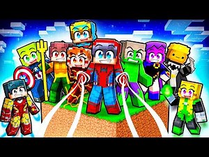 10 FRIENDS on One SUPERHERO BLOCK in Minecraft!