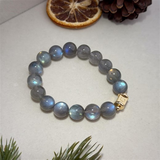 Labradorite Bracelet With Personalized 14k Gold Plated Initial Charm for Intuition and Protection - Etsy