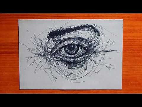 Eye Drawn Entirely By Scribbling | Scribble Drawing Technique | Eye Drawing