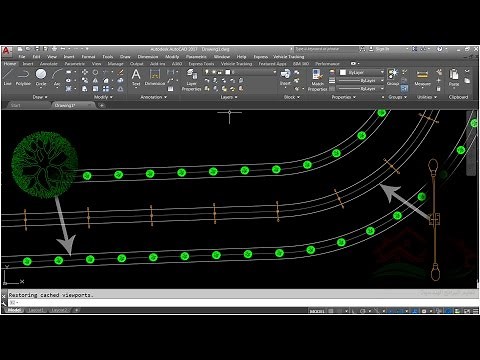طريقة توزيع الأشجار، أعمدة الانارة...الخ على مسار حتى لو كانت 1000 في بضع ثواني على Autocad