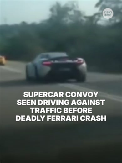 A convoy of Singapore-registered supercars, which the crashed Ferrari 458 was believed to have been part of, was seen driving against traffic before the accident on Saturday (May 9) morning. #sgnews #Singapore #Malaysia #Road #Accident #Police #Ferrari