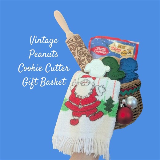 Curated Gift Basket Christmas Sugar Cookie Cutter Set Vintage Peanuts Collectible Charlie Brown With Embossed Rolling Pin & Santa Hand Towel - Etsy