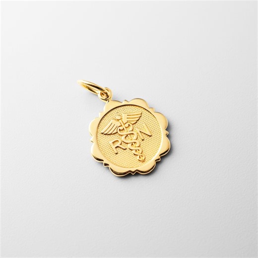 14K Gold RN Disc Necklace: Textured Medical Charm, Healthcare Gift - Etsy