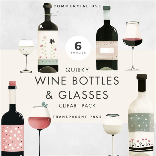 Wine Bottle and Glass Clipart Pack, Watercolor Drinks (commercial Use) (transparent PNG) - Etsy