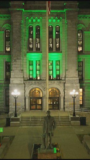 Old County Hall was lit up green on Thursday night in downtown Buffalo. | WGRZ - Channel 2, Buffalo