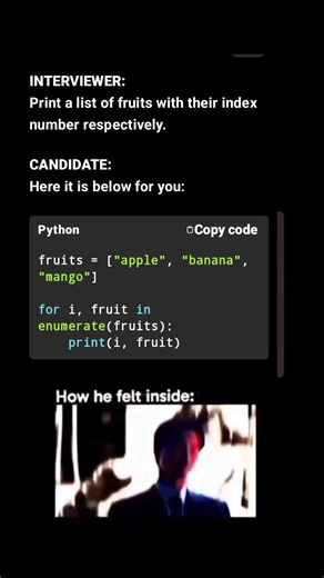 (16k+ views) Python enumerate() Trick Makes Your Code Instantly Better🚀 #PythonShorts #pythontricks