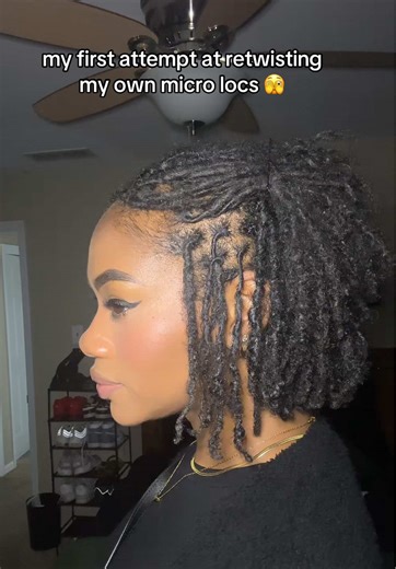 My first time retwisting my micro locs on my own ! i feel like i done fucked up my parting 😭 the stylist who started my locs is going to beat my ass 😂😂😂😂