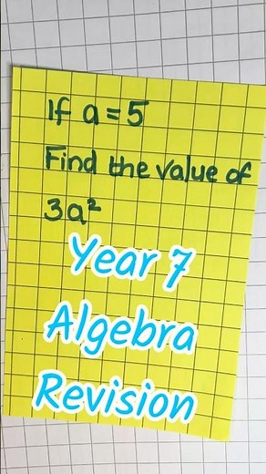 Year 7 algebra revision flashcard. Substituting values into expressions.