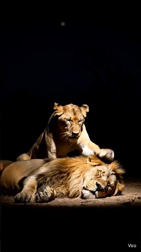 Lion Wakes Up at Night Under Spotlight | Cinematic Wildlife Scene