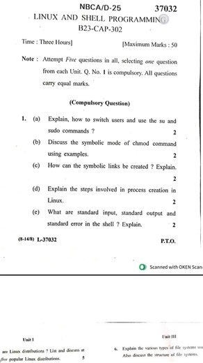 Linux and shell programming questions paper kuk University NEP BCA third semester #kuk #linux #exam