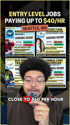 Open Entry Level jobs paying up to $40 an hour in Seattle!? 🤔 #jobs #fyp #entrylevel #highpayingjobs #seattle