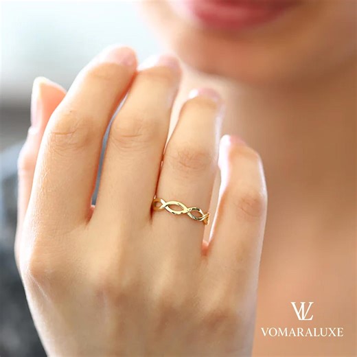 Infinity Gold Band Ring | Solid 14K Yellow Gold | Minimal Ring |thin Stacking Band | Fine Promise Ring for Her | Everyday Wear Jewelry - Etsy