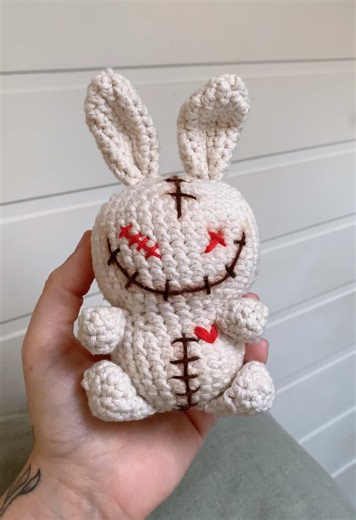 Crochet Voodoo Bunny Pincushion 🪡🐰 #crochet #voodoodoll #pincushion #amigurumi #creepycute