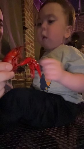 Adorable Baby Mav Enjoying Crawfish!