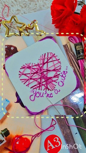 You’re a cutie 💖 | Heart Paper Embroidery with Thread | Easy Handmade Art #shorts #trending #art