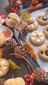 Autumn Thumbprint Cookies 🍄🐻🌼 - a medley of thumbprint cookie designs. Such an easy way to create cute motifs on your cookies. Using all kinds of spoons - teaspoon, measuring, wooden… and then fill them up with whatever jam, curd or chocolate filling you would like 🥰..I have made so many test batches of various measurements for this cookie dough and this one finally doesn’t flatten and holds its shape. No need to chill this one either! I am so pleased how cute these turned out ❤️...Get the r