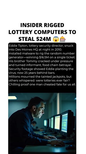 True Crime Stories on Instagram: "Eddie Tipton, lottery security director, snuck into Des Moines HQ at night in 2010. 😱 The man tasked with protecting the Multi-State Lottery's integrity had other plans. After hours, he bypassed alarms and slipped into the server room, installing sophisticated malware straight into the random number generator software. It was rigged for specific dates—one hit paydirt weeks later. A single ticket scooped $16.5 million, numbers locked in by code, not chance. The