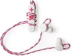 BoomPods Retrobuds in-Ear Headphones - Best Wireless Bluetooth Workout Custom Fit Earbuds, Perfect for Running, Jogging, Exercise, and for Listening for Your Commute (White/Pink)