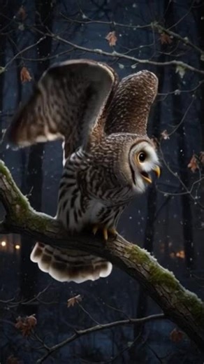 Owl Taking Flight in a Snowy Night Forest