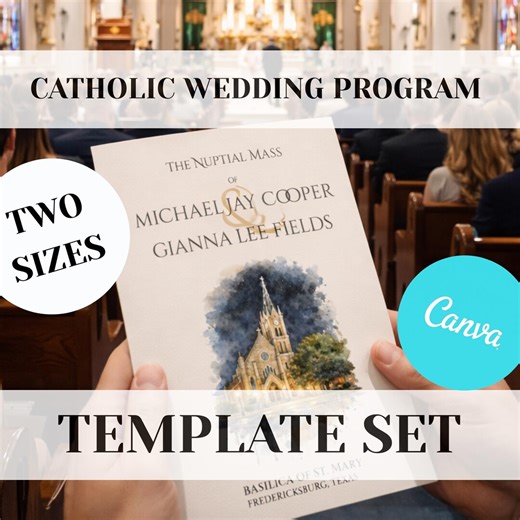 Catholic Wedding Program Template, Nuptial Mass Ceremony Card (canva Editable, Digital Download) - Etsy