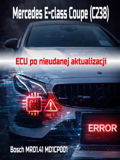 Mercedes E-Class Coupe (C238) – ECU po nieudanej aktualizacji Mercedes E-Class Coupe (C238) trafił do warsztatu po nieudanej aktualizacji sterownika silnika. Auto odpalało, ale pracowało w trybie awaryjnym i pojawiły się kolejne problemy w sterownikach. Diagnostyka wykazała nadpisany fragment pamięci FLASH w ECU. Standardowe programatory nie pozwalały na naprawę. Co zostało zrobione: ✅ analiza komunikacji sterowników ✅ próba odzyskania sterownika przez DTS Monaco ✅ zapis oryginalnego oprogramowa