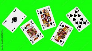 3d rendered animation of playing cards in poker's flash royal combination