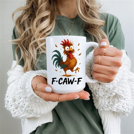 Funny F-caw-ny Chicken Coffee Mug | Farm Animal Meme - Etsy
