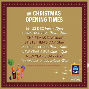 Milk ✔️, bread ✔️, toilet paper… Have you stocked up on all the basics to tide you over? There's still time, here's our Christmas opening hours! | Aldi Ireland